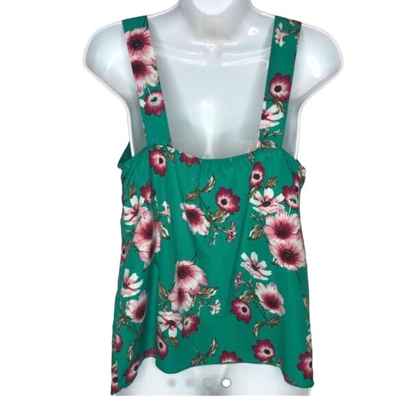 Harlow & Rose Green & Pink Floral Front Tie Sleeveless Blouse Size Small NWT - Picture 4 of 13
